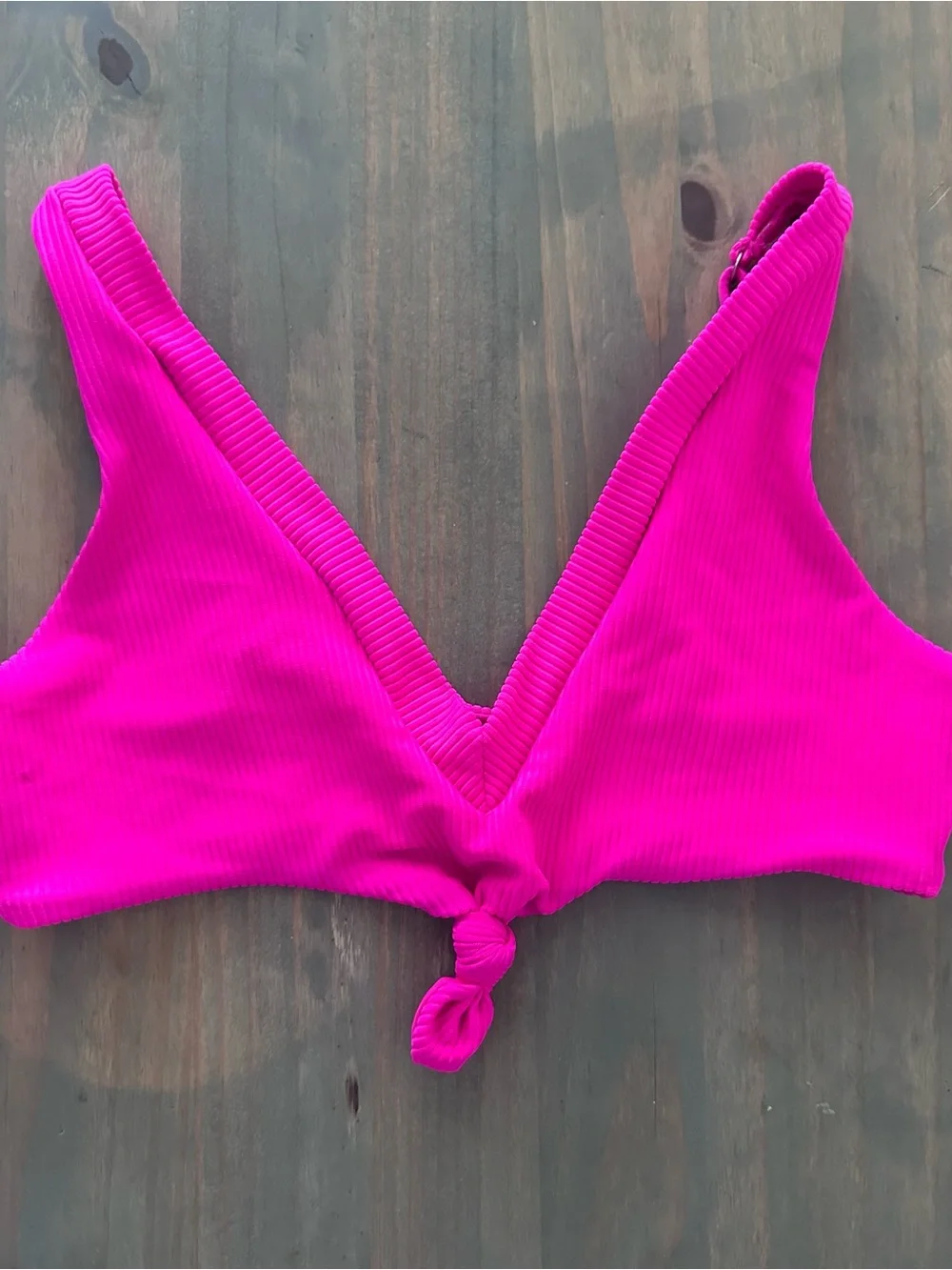 Frankies Bright Pink Ribbed Knot Front Bikini Top